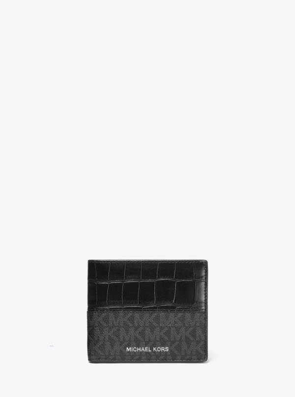 Panske Penazenky Michael Kors Hudson Crocodile Embossed Leather and Logo Billfold Čierne - Doplnky Michael Kors Levně | AEPIC-5287